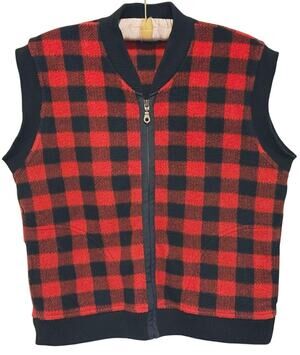 Vintage 90s Mens Buffalo Plaid Full Zip Sweater Vest Size Large Red Lumberjack